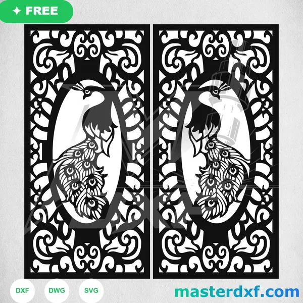 Free Peacock Medallion Oval DXF Panel for Laser Screens DXF File